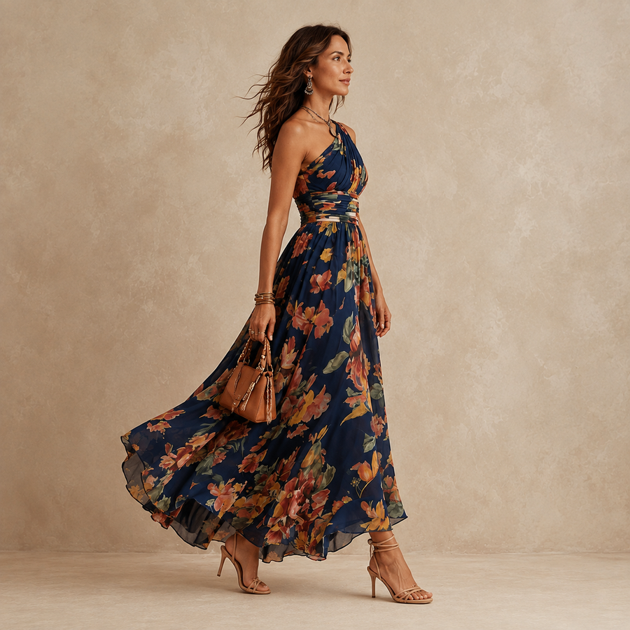 Elara | One-Shoulder Floral Maxi Dress