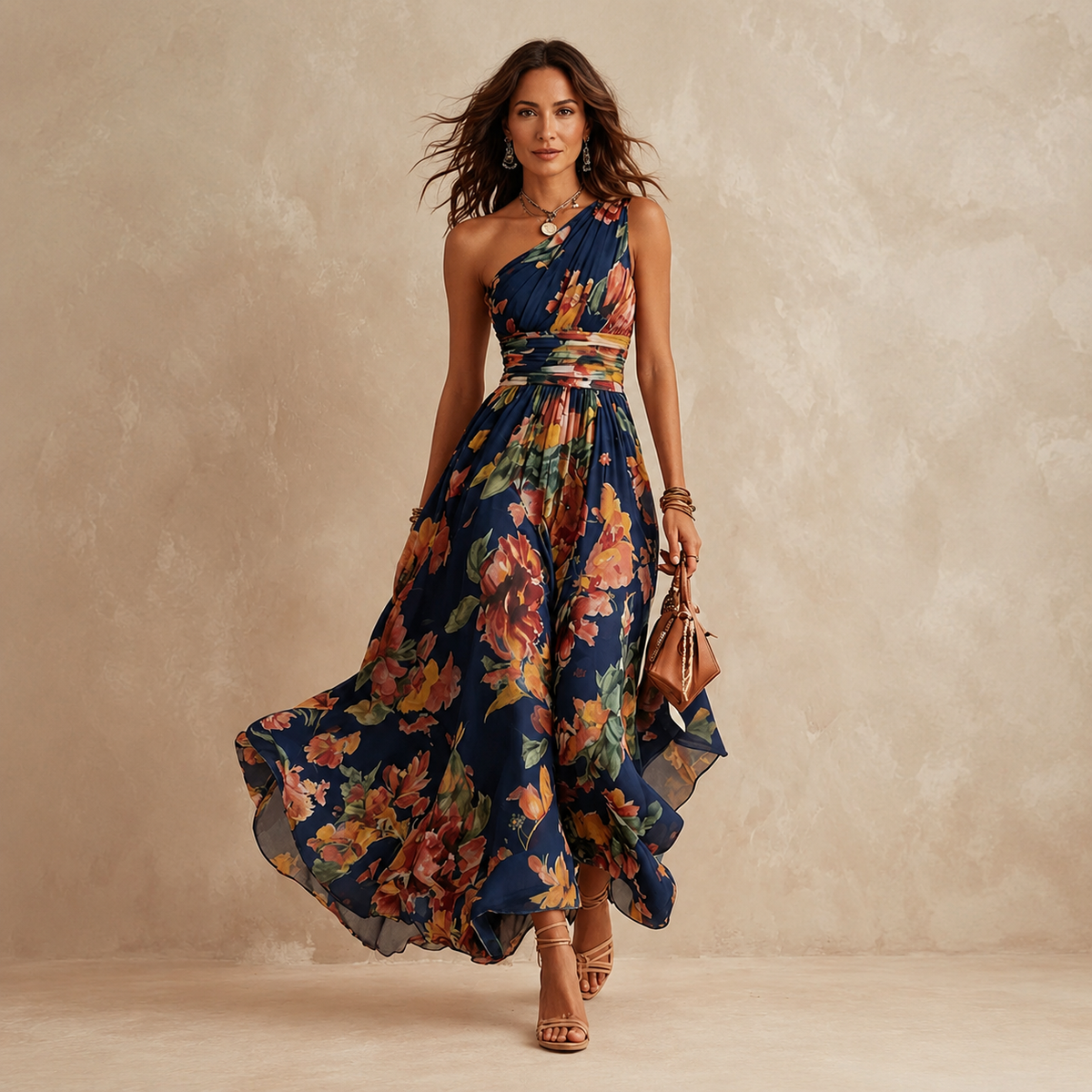 Elara | One-Shoulder Floral Maxi Dress