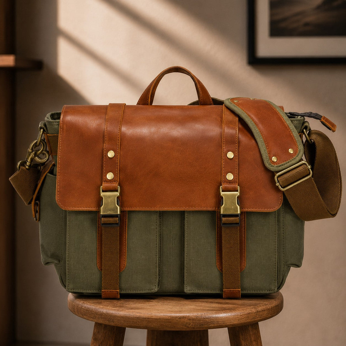 DOUBLE BUCKLE LEATHER SATCHEL