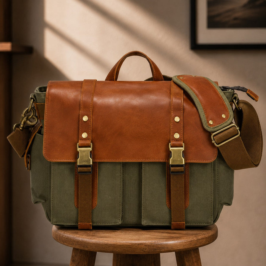 DOUBLE BUCKLE LEATHER SATCHEL