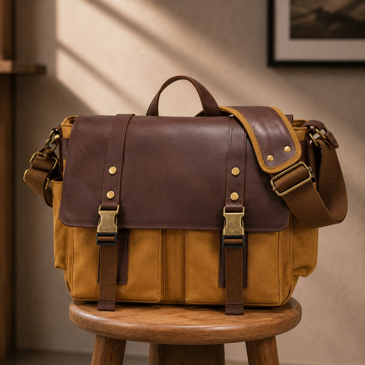 DOUBLE BUCKLE LEATHER SATCHEL
