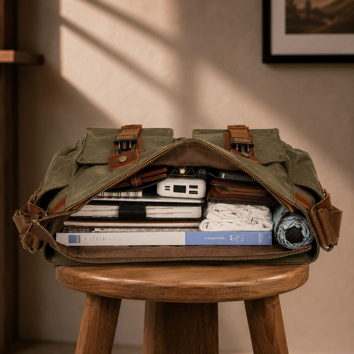 DOUBLE BUCKLE LEATHER SATCHEL