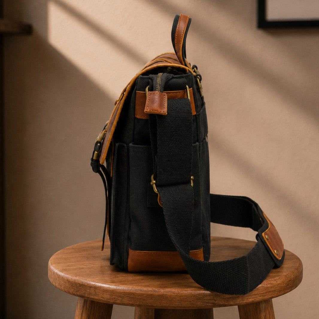 DOUBLE BUCKLE LEATHER SATCHEL