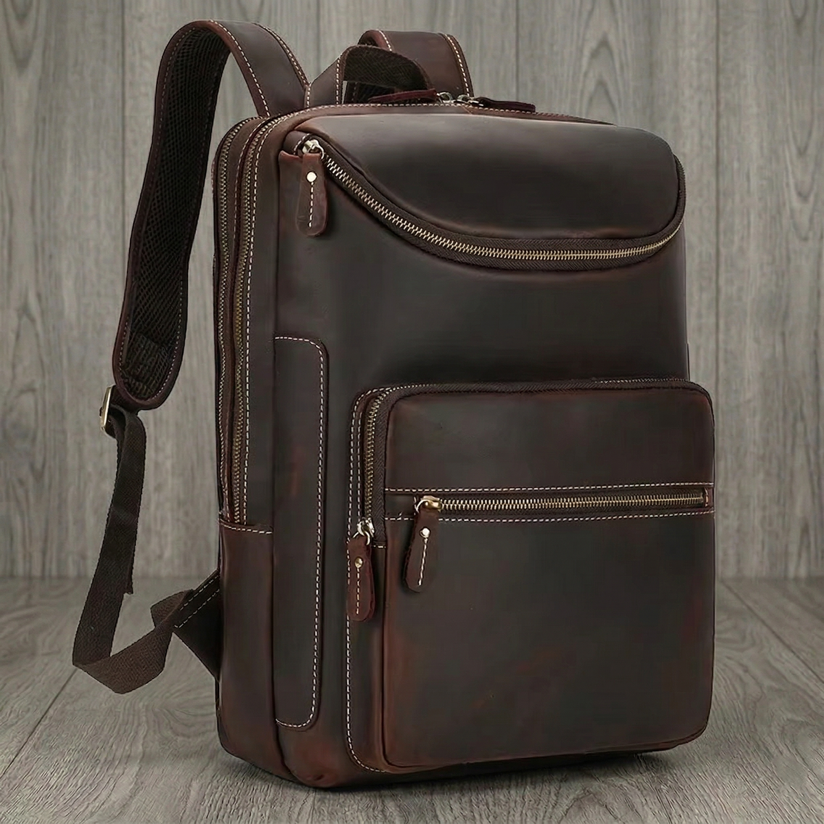 DUAL ZIP LEATHER BACKPACK