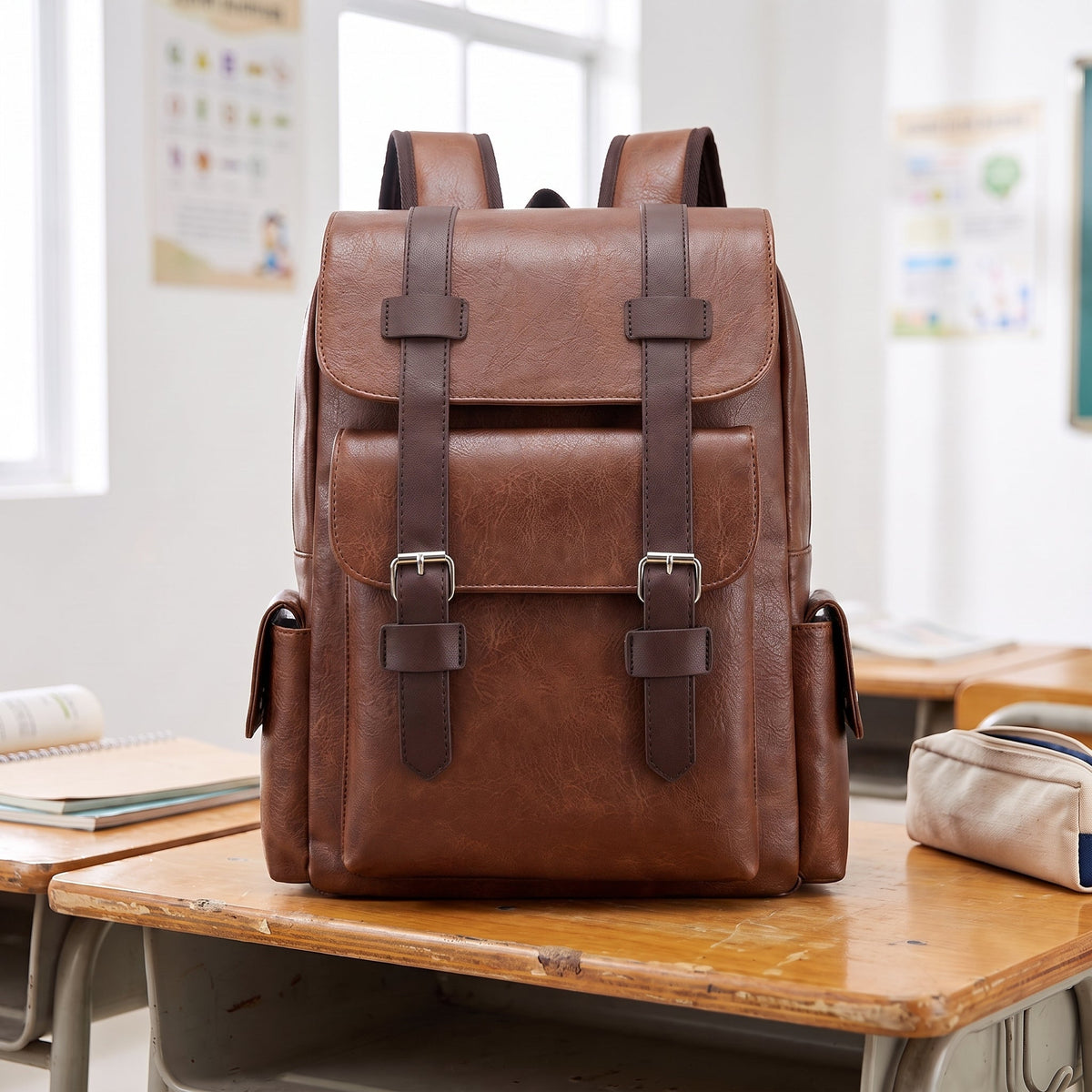 LEATHER FLAP BACKPACK