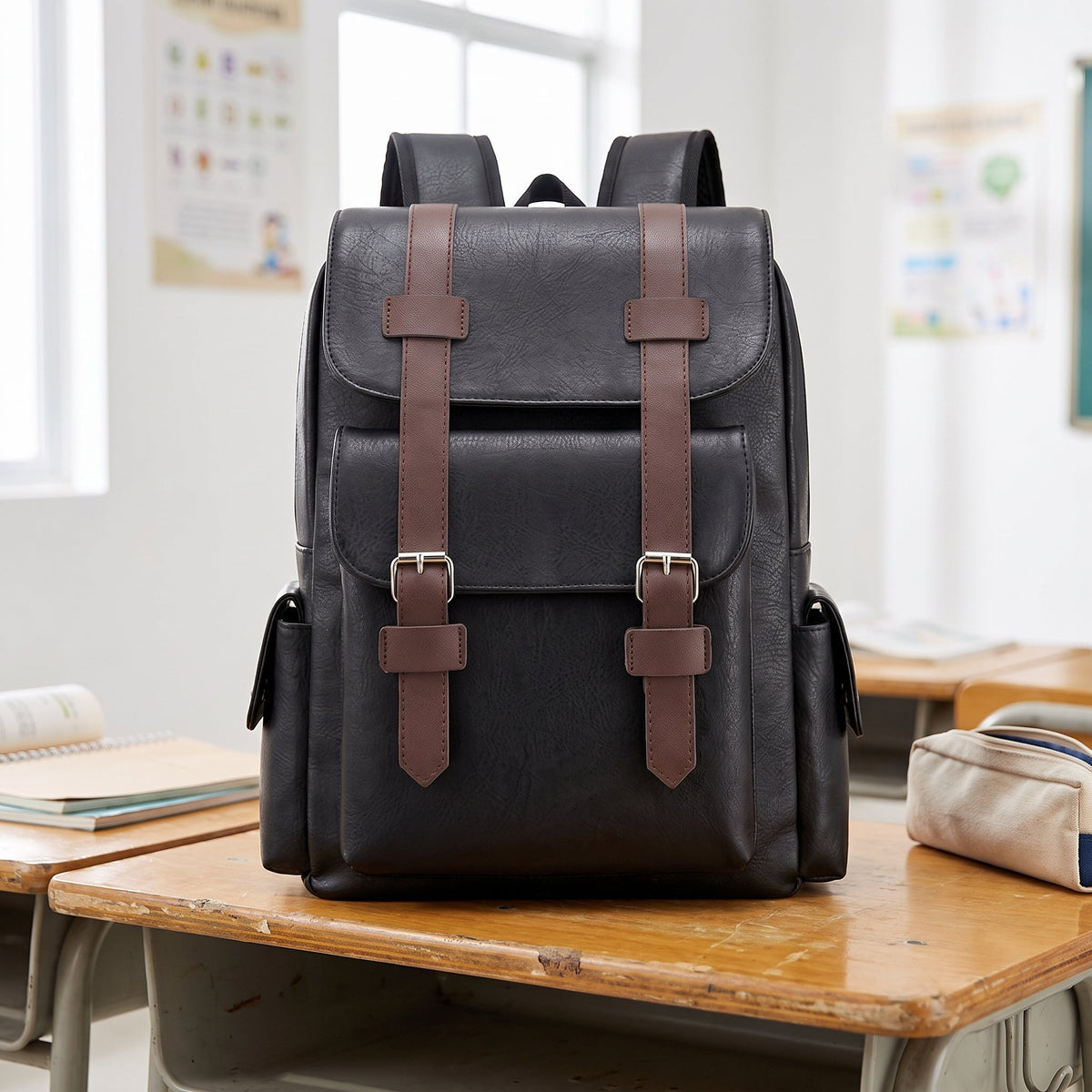 LEATHER FLAP BACKPACK
