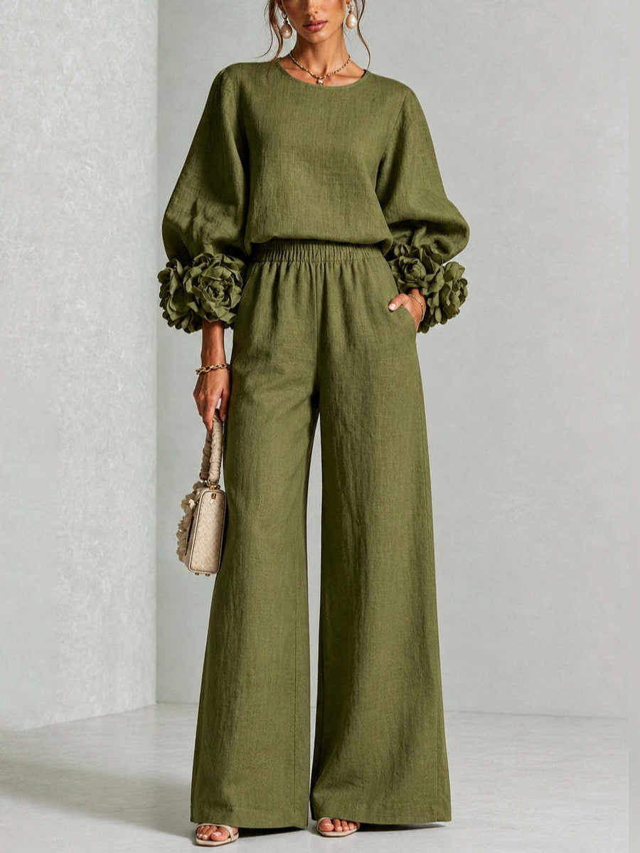 Green | FLORAL CUFF TWO-PIECE SET