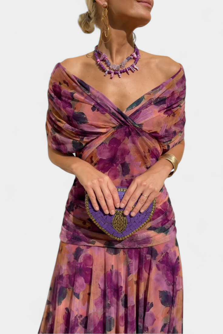 Florendra | Long Floral V Neck Dress