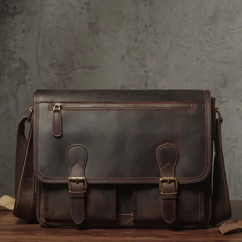 Luxury Cowhide Leather Crossbody Briefcase