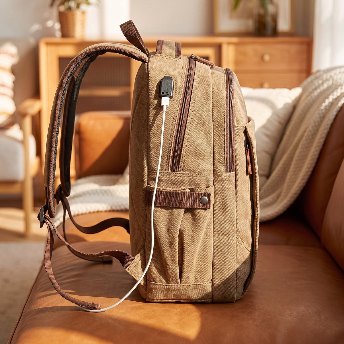 USB CHARGE CANVAS BACKPACK
